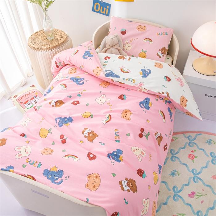 91家纺网 家纺一手货源 找家纺 嗨皮宝贝 2025新款全棉纯棉13372幼儿园三件套多件套 连连看-粉