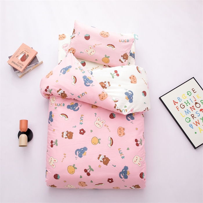 91家纺网 家纺一手货源 找家纺 嗨皮宝贝 2025新款全棉纯棉13372幼儿园三件套多件套 连连看-粉