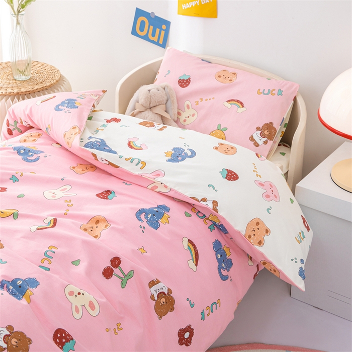 91家纺网 家纺一手货源 找家纺 嗨皮宝贝 2025新款全棉纯棉13372幼儿园三件套多件套 连连看-粉