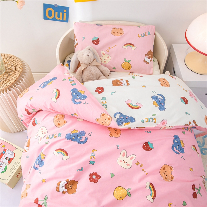 91家纺网 家纺一手货源 找家纺 嗨皮宝贝 2025新款全棉纯棉13372幼儿园三件套多件套 连连看-粉