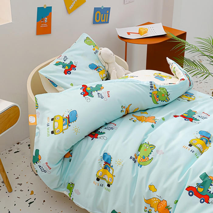 91家纺网 家纺一手货源 找家纺 嗨皮宝贝 2025新款全棉纯棉13372幼儿园三件套多件套 七彩恐龙