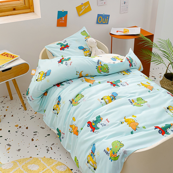 91家纺网 家纺一手货源 找家纺 嗨皮宝贝 2025新款全棉纯棉13372幼儿园三件套多件套 七彩恐龙