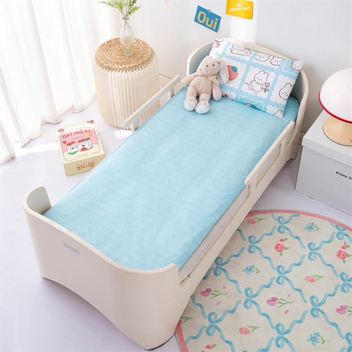 91家纺网 家纺一手货源 找家纺 嗨皮宝贝 2025新款全棉纯棉13372幼儿园三件套多件套 小兔可可-蓝