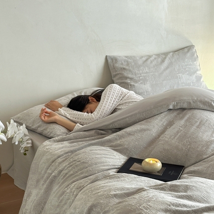 例外Home 2025新款色织提花窗外的海系列四件套 窗外的海-浅灰