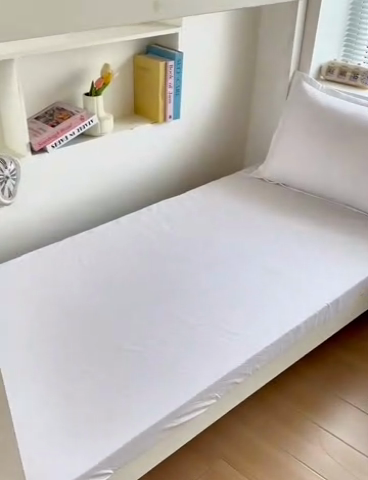 91家纺网 家纺一手货源 找家纺 茗婷家纺 2025新款供跨境外贸高克重纯色磨毛床笠宾馆养老院床笠多规格 白色缎条