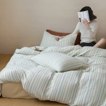 例外Home 2025新款双层纱皱皱纱调色盘系列四件套 调色盘山茶