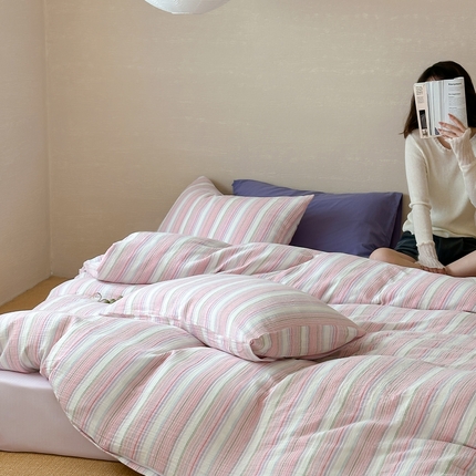 例外Home 2025新款双层纱皱皱纱调色盘系列四件套 调色盘樱粉