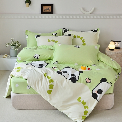 登登家纺 2025新款全棉床笠四件套系列 幸运熊猫-带床笠
