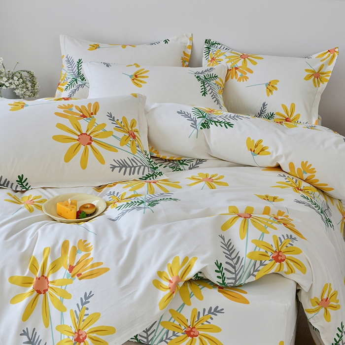 91家纺网 家纺一手货源 找家纺 登登家纺 2025新款全棉床笠四件套系列 向阳花开