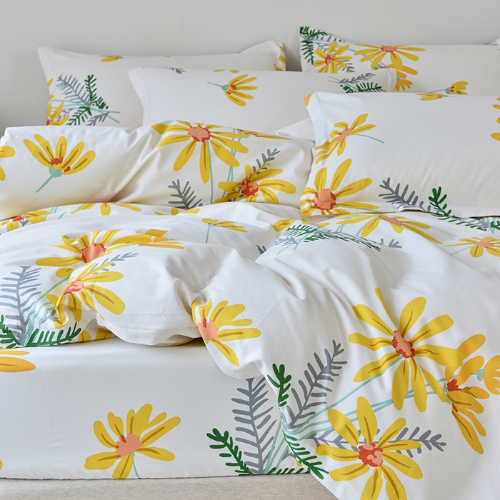 91家纺网 家纺一手货源 找家纺 登登家纺 2025新款全棉床笠四件套系列 向阳花开