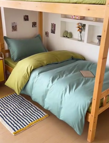 91家纺网 家纺一手货源 找家纺 恩泽家纺 2025新款全棉双拼学生宿舍三件套 粉色+玉色