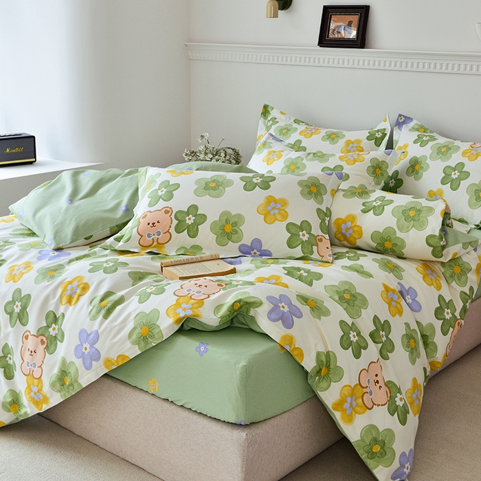 91家纺网 家纺一手货源 找家纺 登登家纺 2025新款全棉床笠四件套系列 可爱小熊-带床笠