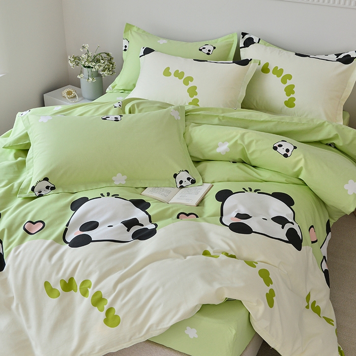 91家纺网 家纺一手货源 找家纺 登登家纺 2025新款全棉床笠四件套系列 幸运熊猫-带床笠