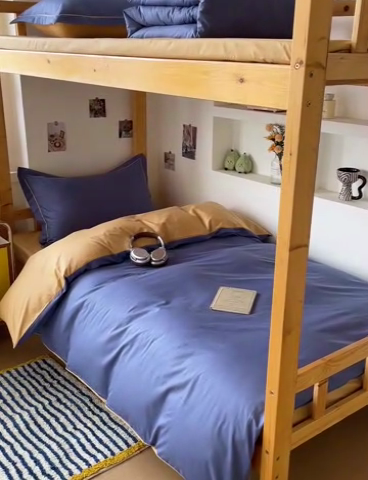 91家纺网 家纺一手货源 找家纺 恩泽家纺 2025新款全棉双拼学生宿舍三件套 藏青+卡其