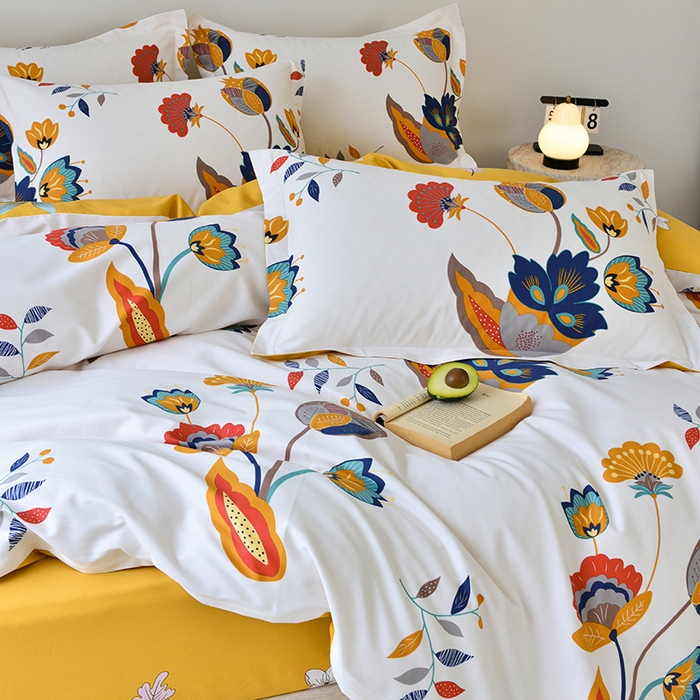 91家纺网 家纺一手货源 找家纺 登登家纺 2025新款全棉床笠四件套系列 浪漫花语-带床笠