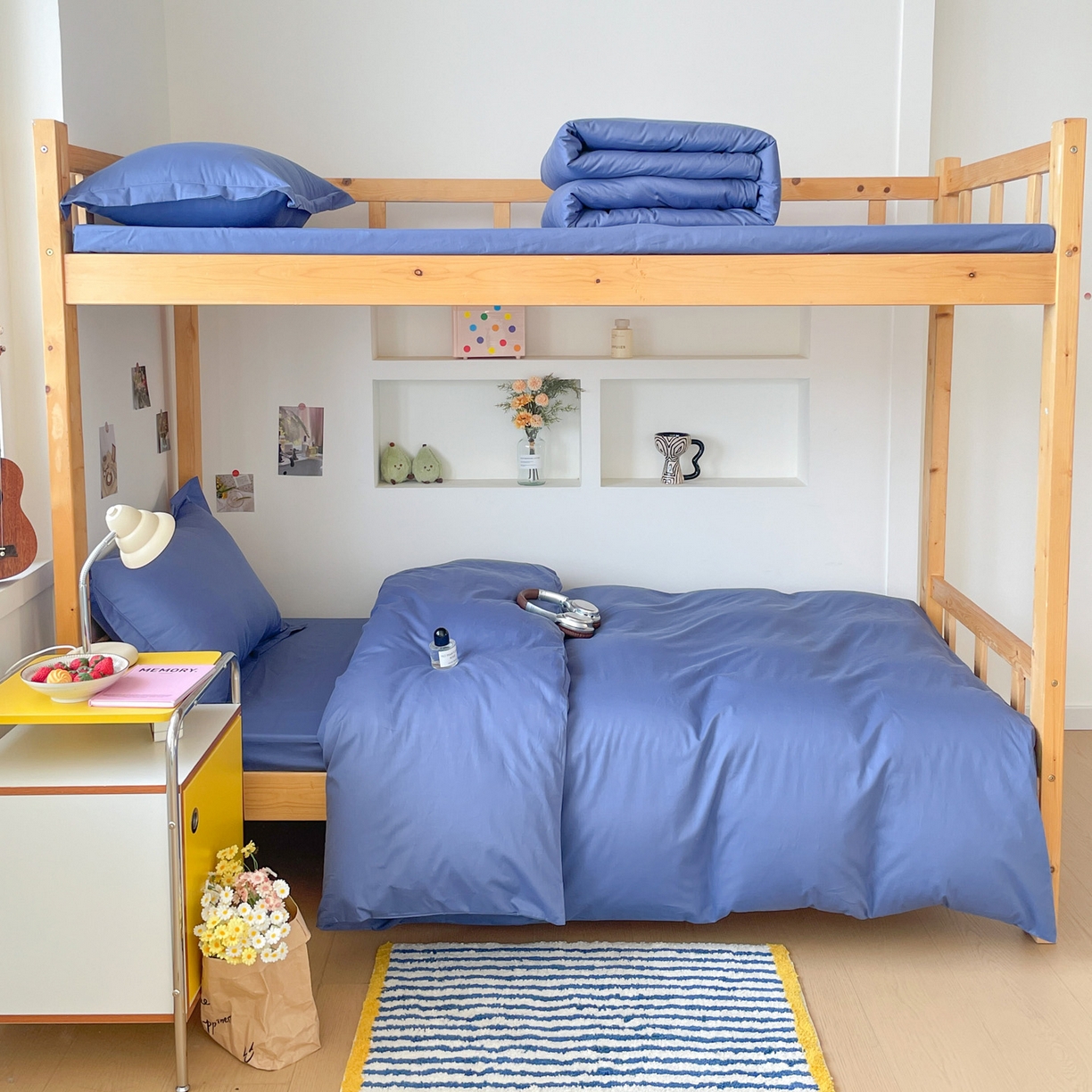 91家纺网 家纺一手货源 找家纺 恩泽家纺 2025新款全棉双拼学生宿舍三件套 藏青色