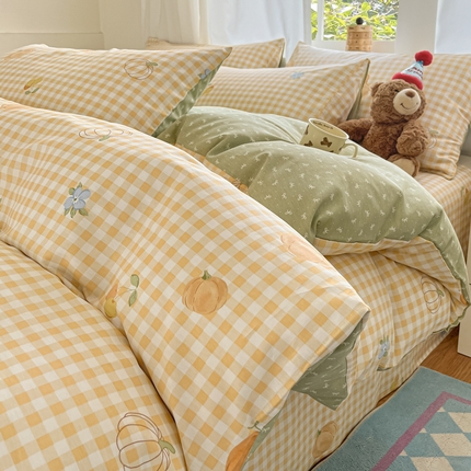 91家纺网 家纺一手货源 找家纺 首尔家纺 2025新款学生季全棉跑量款四件套系列卡通小清新AB版学生三件套 丰收季节