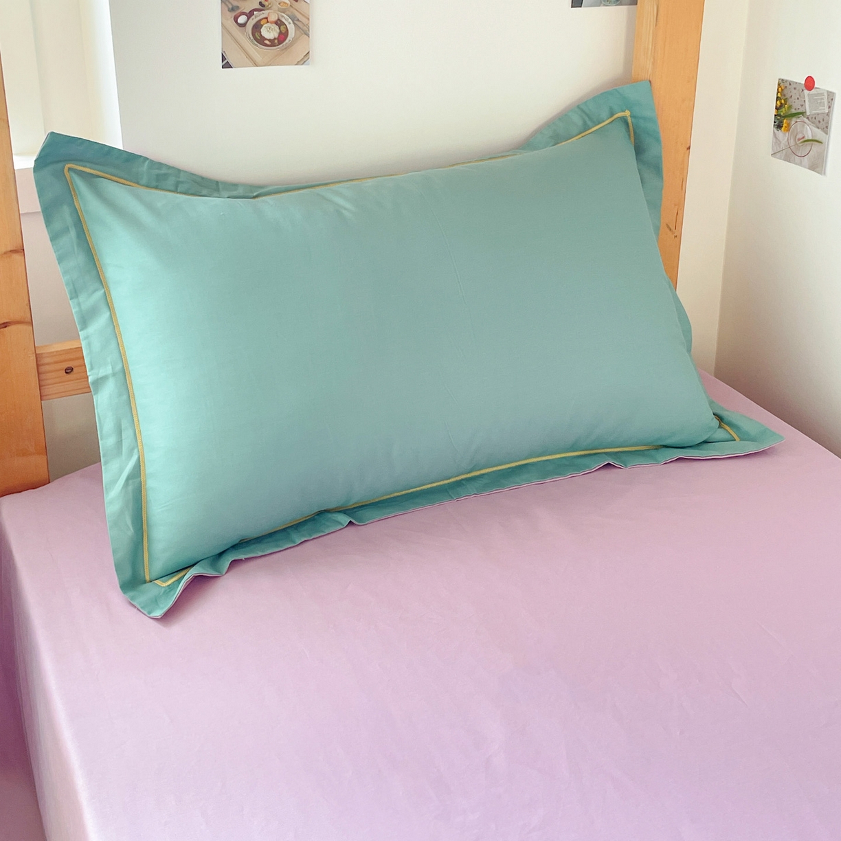 91家纺网 家纺一手货源 找家纺 恩泽家纺 2025新款全棉双拼学生宿舍三件套 灰绿+香芋紫