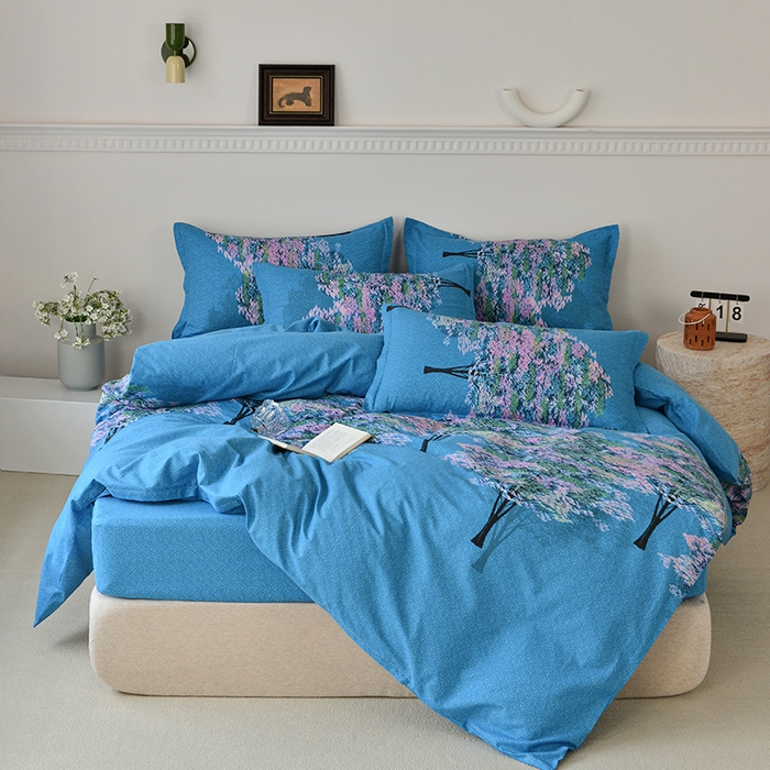 91家纺网 家纺一手货源 找家纺 登登家纺 2025新款全棉床笠四件套系列 清风竹影-兰