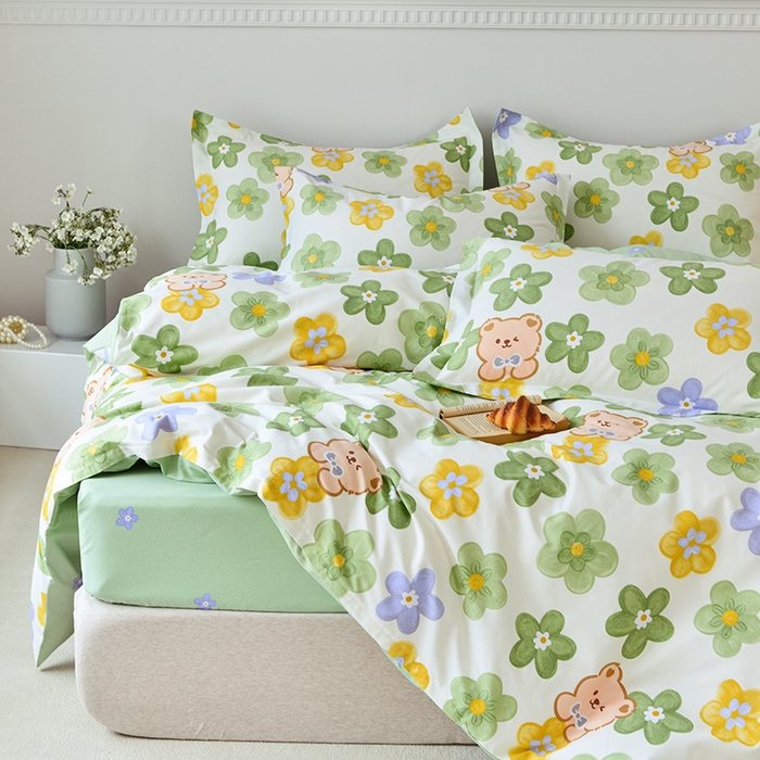 91家纺网 家纺一手货源 找家纺 登登家纺 2025新款全棉床笠四件套系列 可爱小熊-带床笠