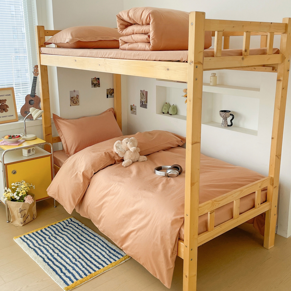 91家纺网 家纺一手货源 找家纺 恩泽家纺 2025新款全棉双拼学生宿舍三件套 红驼色