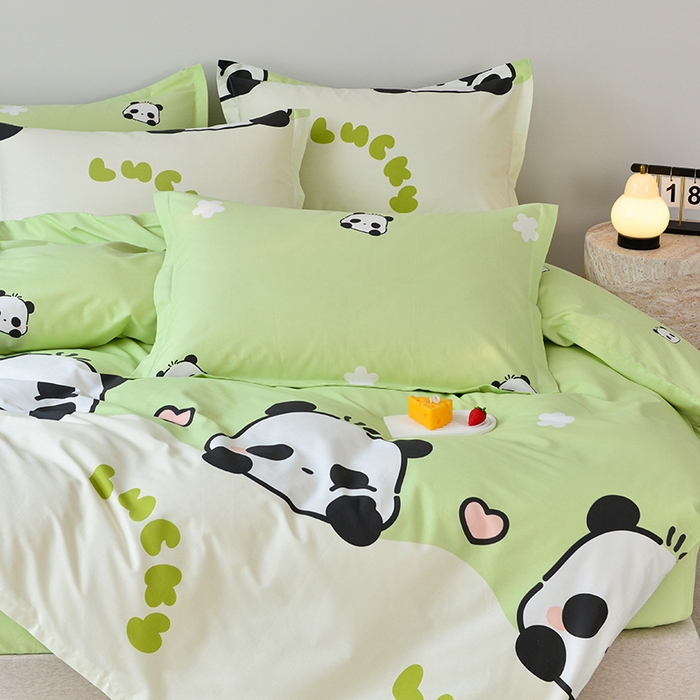 91家纺网 家纺一手货源 找家纺 登登家纺 2025新款全棉床笠四件套系列 幸运熊猫-带床笠