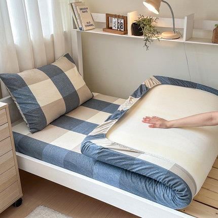 玖弘家居 2025新款全棉色织水洗棉床笠系列 蓝大格