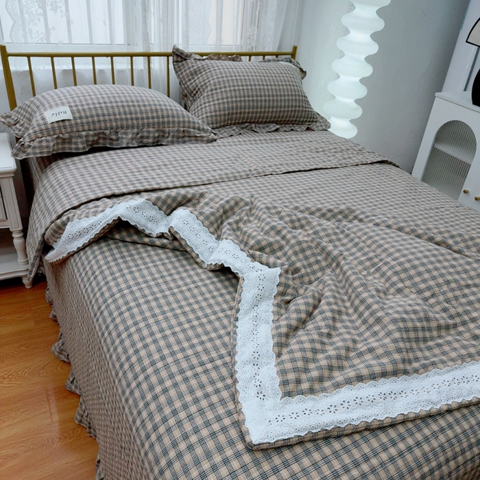91家纺网 家纺一手货源 找家纺 暖居 2025新款全棉水洗棉床盖三件套可配同款被套同款多功能夏被四季通用 经典格子