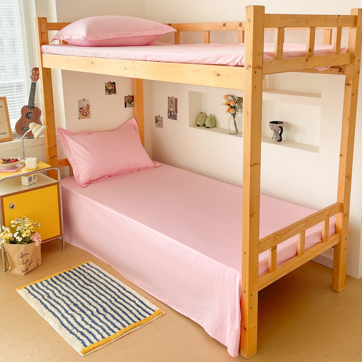 91家纺网 家纺一手货源 找家纺 恩泽家纺 2025新款全棉双拼学生宿舍三件套 粉色