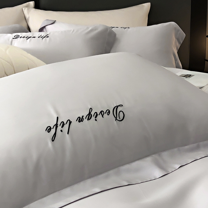 91家纺网 家纺一手货源 找家纺 （总）2024新款100支LF兰精天丝简约字母刺绣四件套--熙柔系列