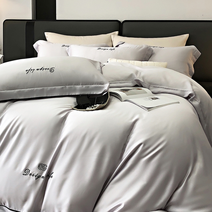 91家纺网 家纺一手货源 找家纺 （总）2024新款100支LF兰精天丝简约字母刺绣四件套--熙柔系列