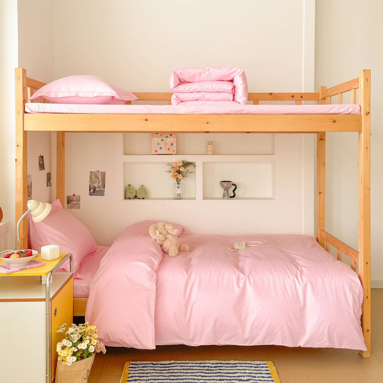 91家纺网 家纺一手货源 找家纺 恩泽家纺 2025新款全棉双拼学生宿舍三件套 粉色