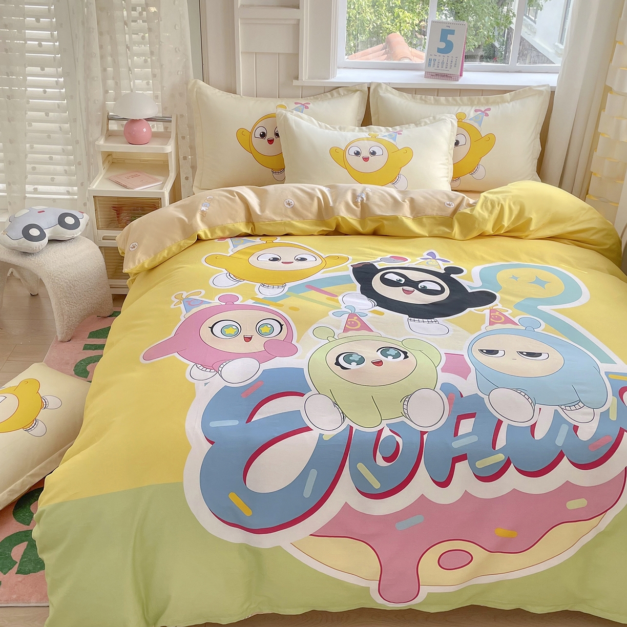 91家纺网 家纺一手货源 找家纺 浩诚 2025新款全棉纯棉大版卡通四件套 蛋仔派对