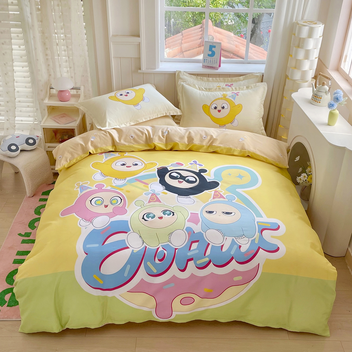 91家纺网 家纺一手货源 找家纺 浩诚 2025新款全棉纯棉大版卡通四件套 蛋仔派对