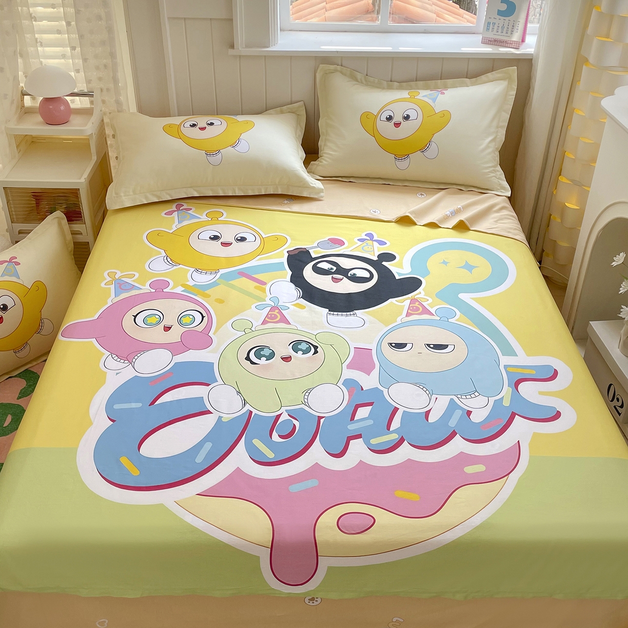 91家纺网 家纺一手货源 找家纺 浩诚 2025新款全棉纯棉大版卡通四件套 蛋仔派对