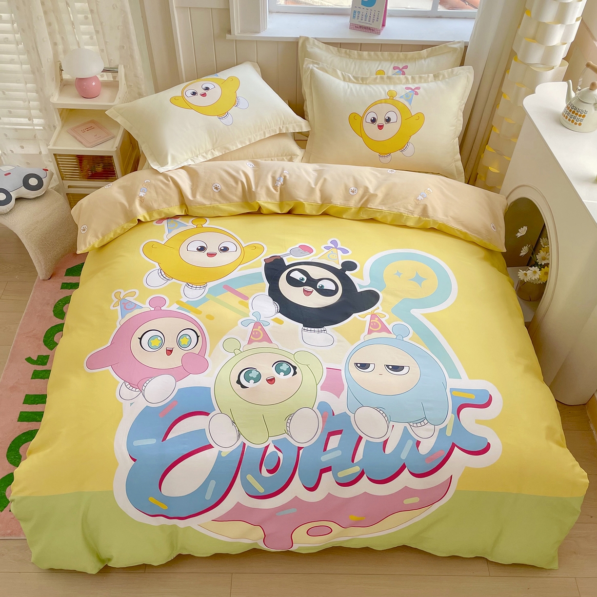 91家纺网 家纺一手货源 找家纺 浩诚 2025新款全棉纯棉大版卡通四件套 蛋仔派对