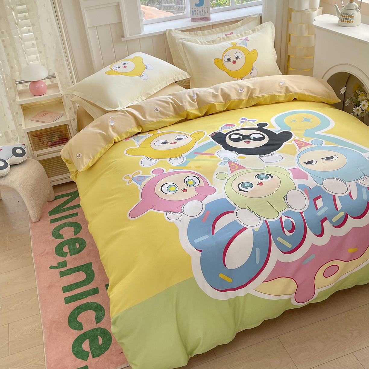 91家纺网 家纺一手货源 找家纺 浩诚 2025新款全棉纯棉大版卡通四件套 蛋仔派对