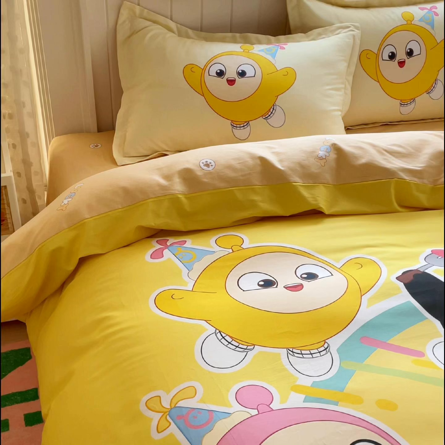 91家纺网 家纺一手货源 找家纺 浩诚 2025新款全棉纯棉大版卡通四件套 蛋仔派对