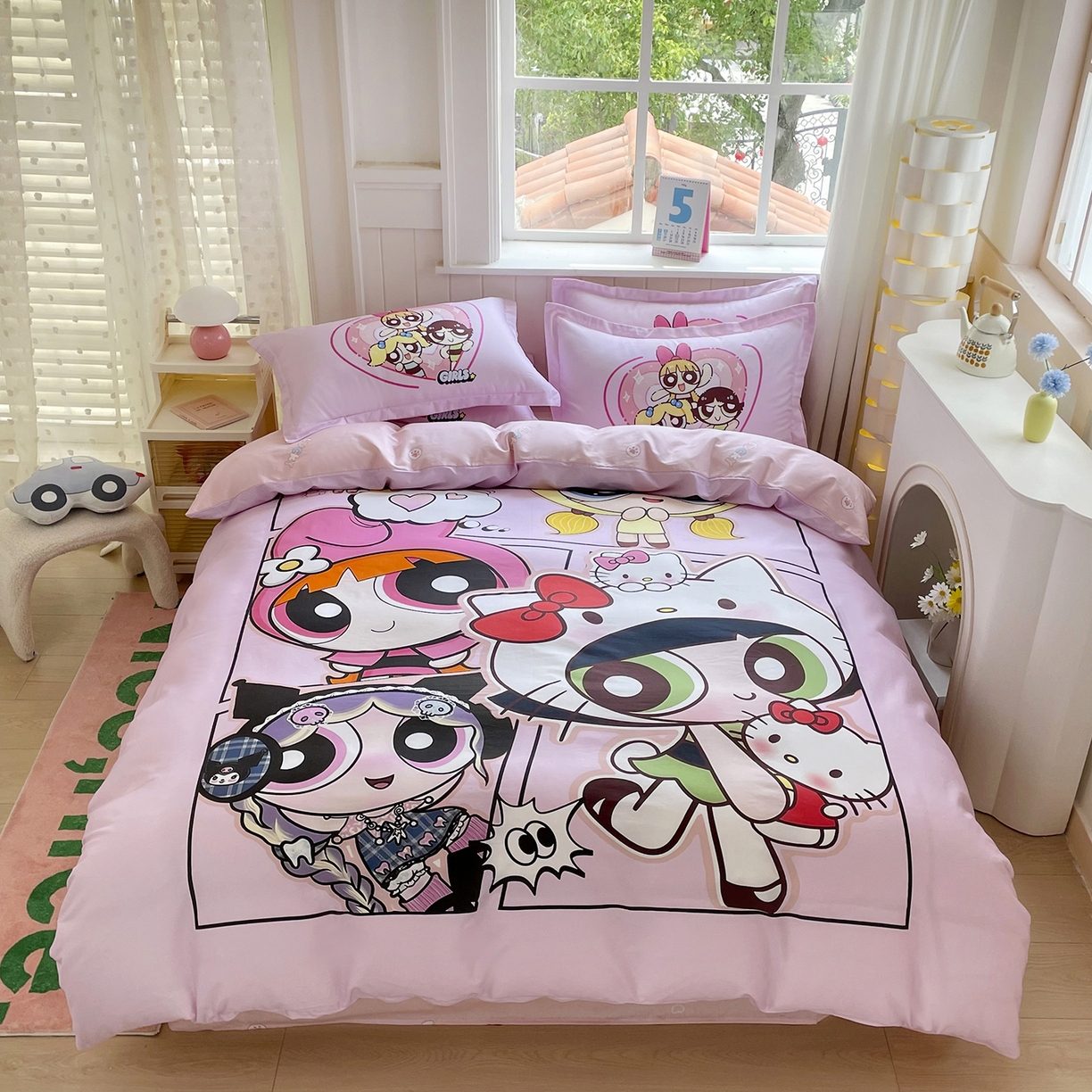 91家纺网 家纺一手货源 找家纺 浩诚 2025新款全棉纯棉大版卡通四件套 飞天女警