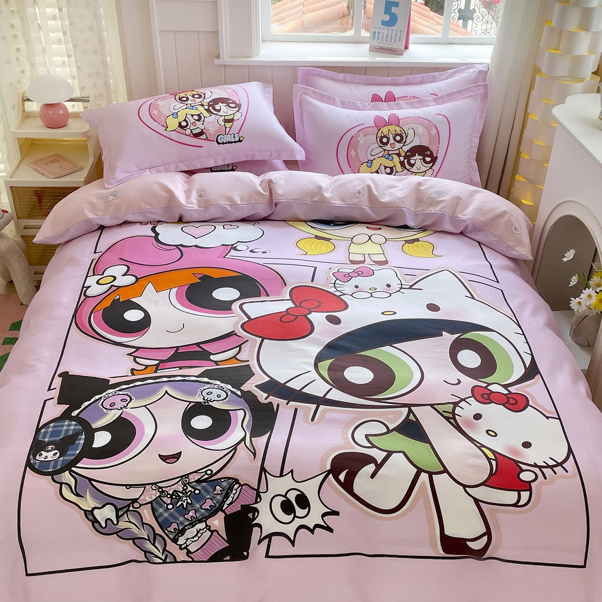 91家纺网 家纺一手货源 找家纺 浩诚 2025新款全棉纯棉大版卡通四件套 飞天女警