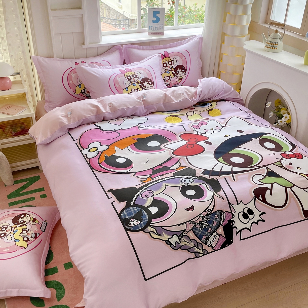 91家纺网 家纺一手货源 找家纺 浩诚 2025新款全棉纯棉大版卡通四件套 飞天女警