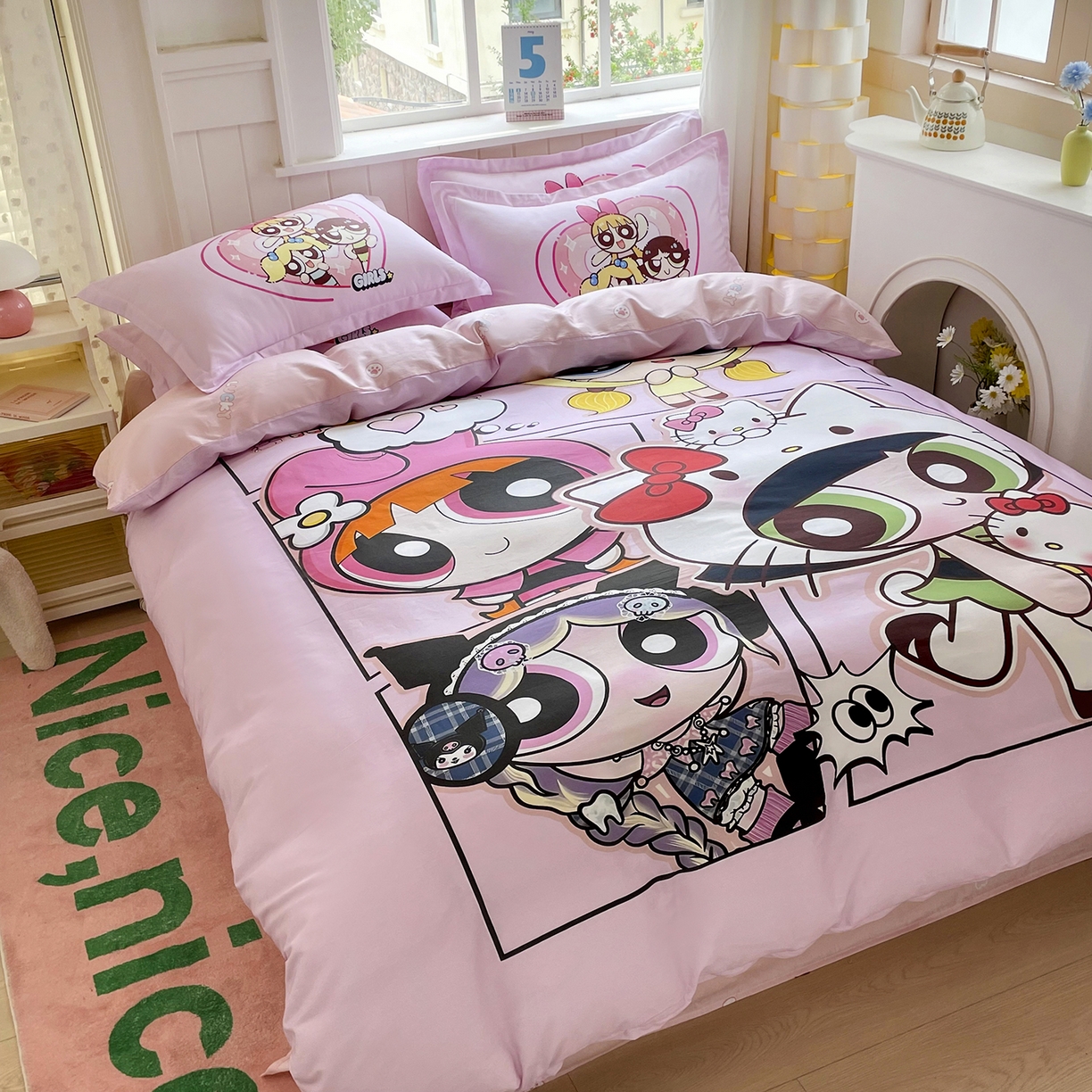 91家纺网 家纺一手货源 找家纺 浩诚 2025新款全棉纯棉大版卡通四件套 飞天女警