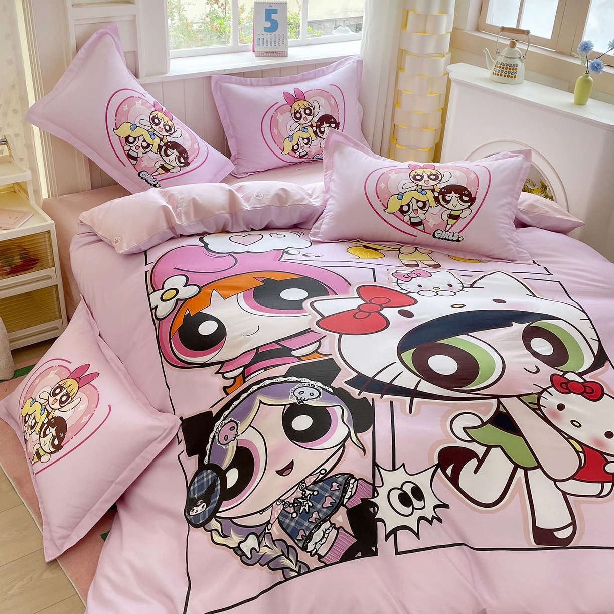 91家纺网 家纺一手货源 找家纺 浩诚 2025新款全棉纯棉大版卡通四件套 飞天女警