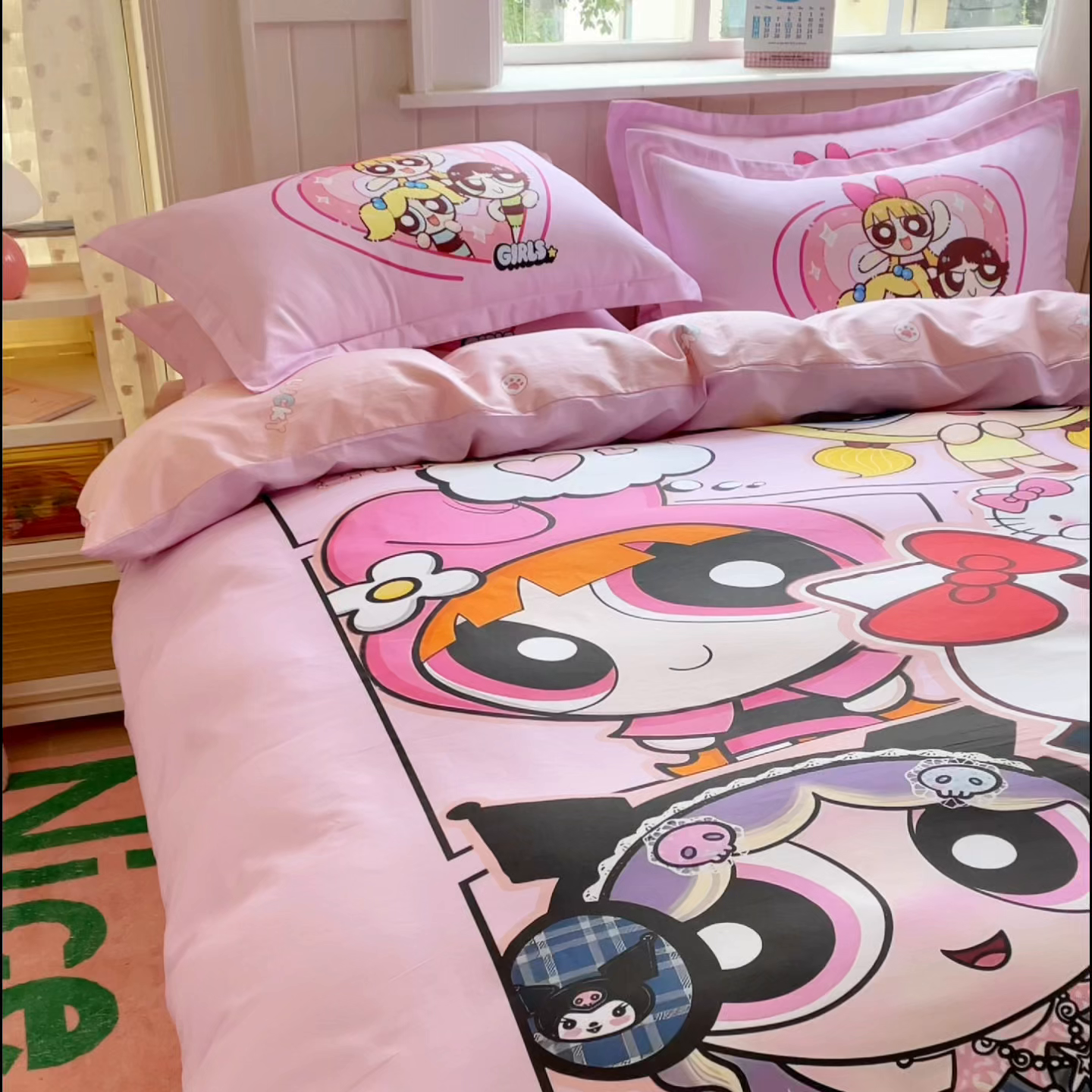 91家纺网 家纺一手货源 找家纺 浩诚 2025新款全棉纯棉大版卡通四件套 飞天女警