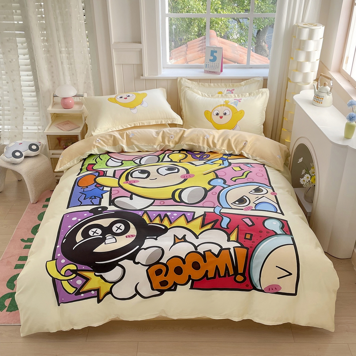 91家纺网 家纺一手货源 找家纺 浩诚 2025新款全棉纯棉大版卡通四件套 欢乐蛋仔