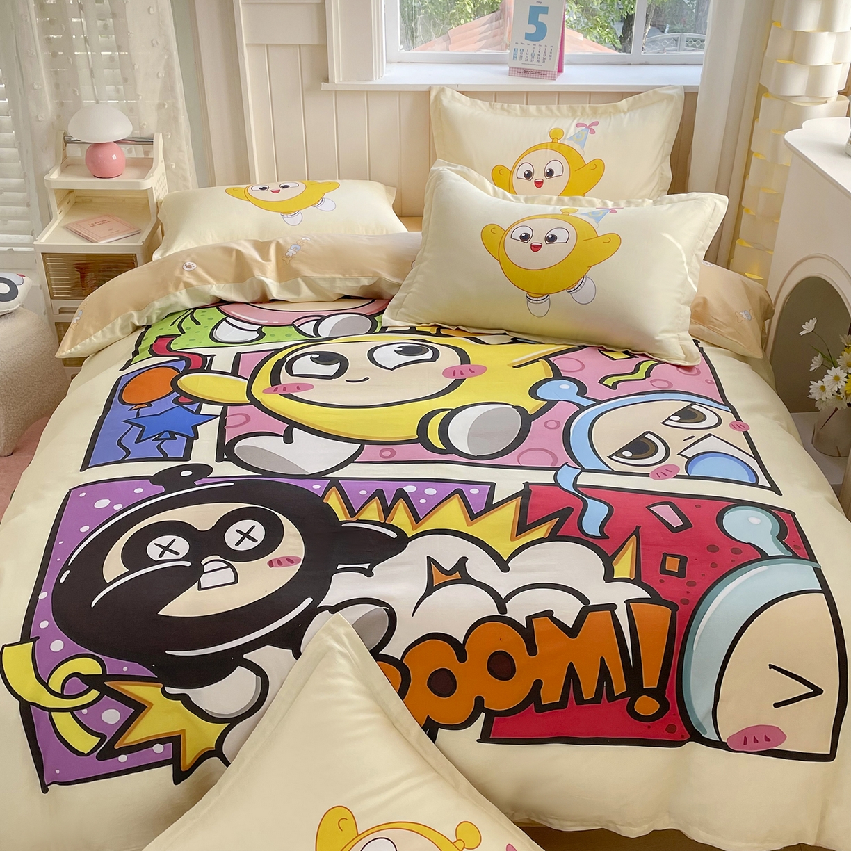 91家纺网 家纺一手货源 找家纺 浩诚 2025新款全棉纯棉大版卡通四件套 欢乐蛋仔