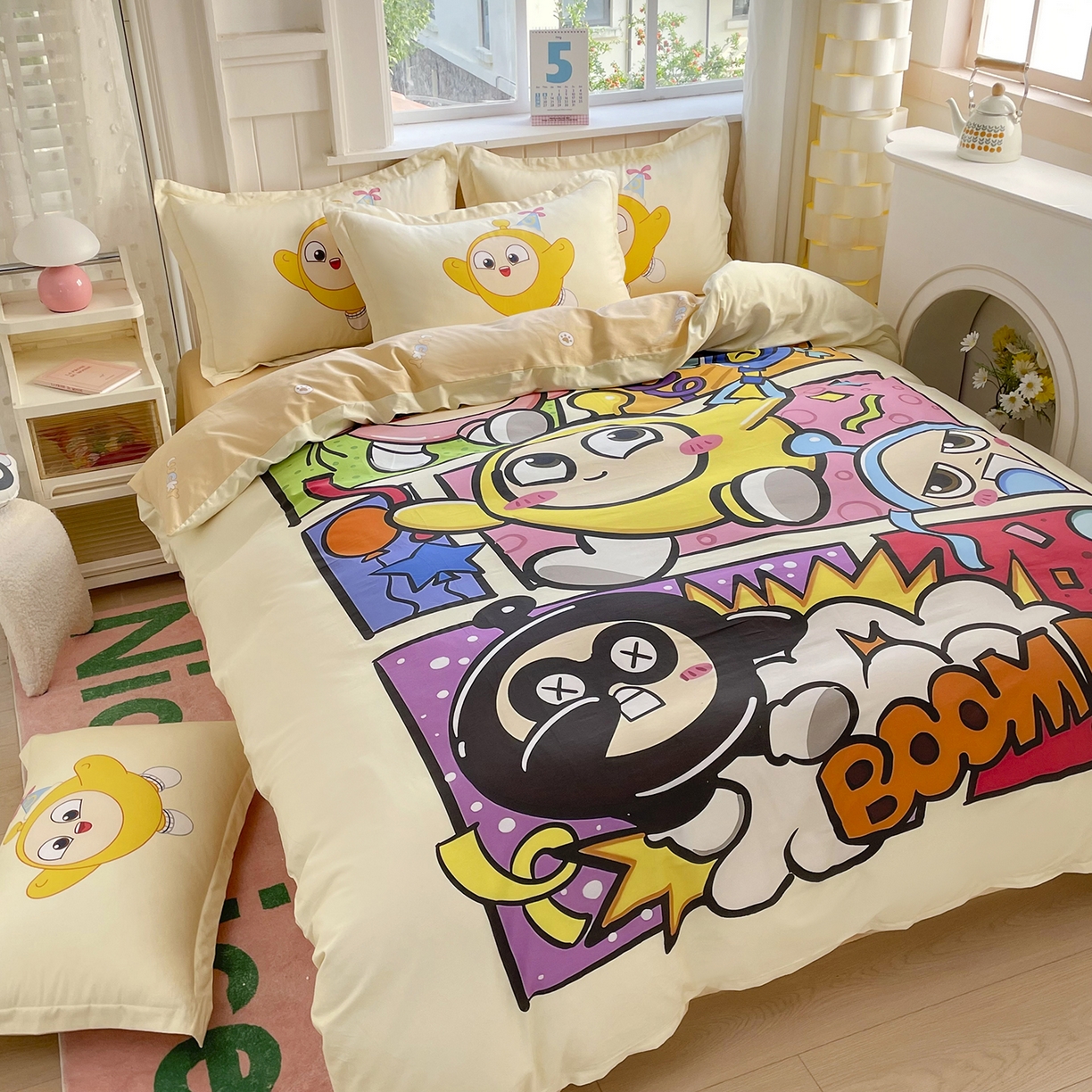 91家纺网 家纺一手货源 找家纺 浩诚 2025新款全棉纯棉大版卡通四件套 欢乐蛋仔