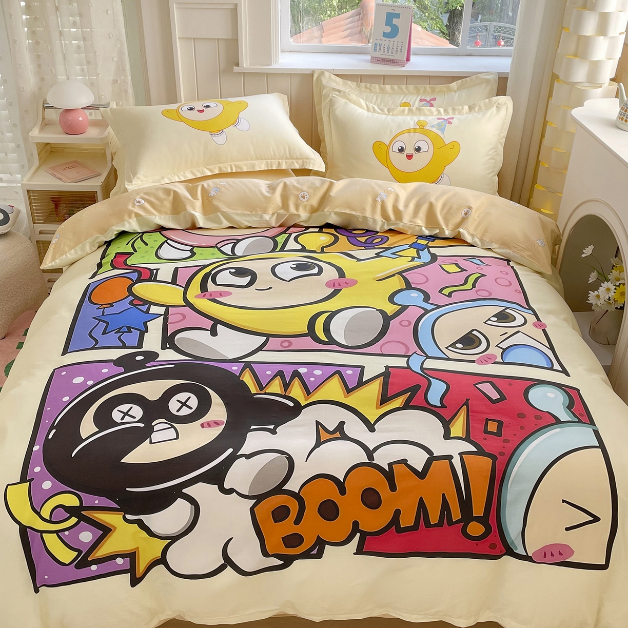 91家纺网 家纺一手货源 找家纺 浩诚 2025新款全棉纯棉大版卡通四件套 欢乐蛋仔