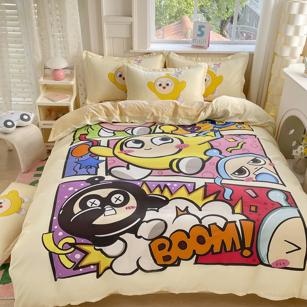 91家纺网 家纺一手货源 找家纺 浩诚 2025新款全棉纯棉大版卡通四件套 欢乐蛋仔