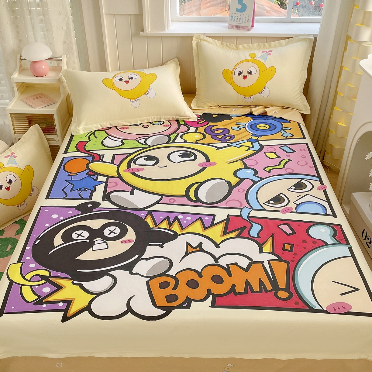 91家纺网 家纺一手货源 找家纺 浩诚 2025新款全棉纯棉大版卡通四件套 欢乐蛋仔